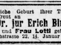 Geburtsverkündung Irene Glaser. Bild: Berliner Tageblatt, 18. Januar 1920
