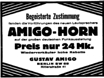 Amigo-Horn-Werbung 1928 - www.radiomuseum.org