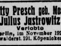 Jastrowitz Anzeige Verlobung Bild: Stolpersteininitiative Charlottenburg - Wilmersdorf