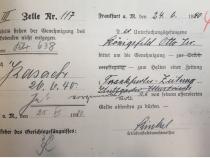 Antrag des Untersuchungshäftlings Otto Königsfeld zum Halten der ‚Frankfurter Zeitung‘ vom 24. Juni 1940. Quelle: Hessisches Hauptstaatsarchiv Wiesbaden Bestand 409/4 Akte Nr. 3480 Bl. 4