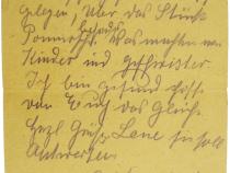 Dankesschreiben (Rückseite) von Jenni Bukofzer aus Theresienstadt am 8. April 1944 für das erhaltene Paket. Fotorechte: Familienbesitz