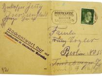 Dankesschreiben von Jenni Bukofzer aus Theresienstadt am 8. April 1944 für das erhaltene Paket.